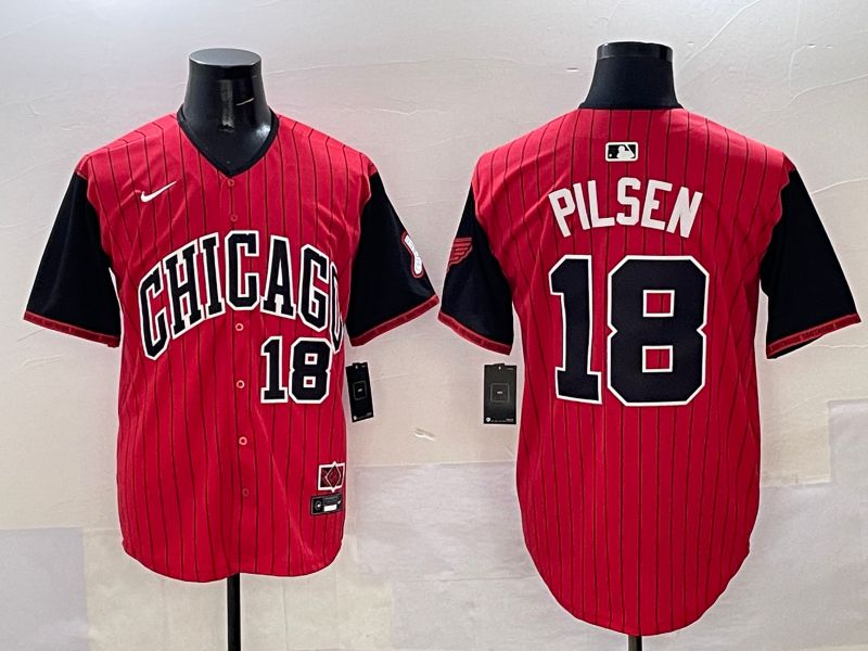 Men Chicago White Sox #18 Pilsen Red Stripe Joint Name Nike 2025 MLB Jersey style 31->chicago white sox->MLB Jersey